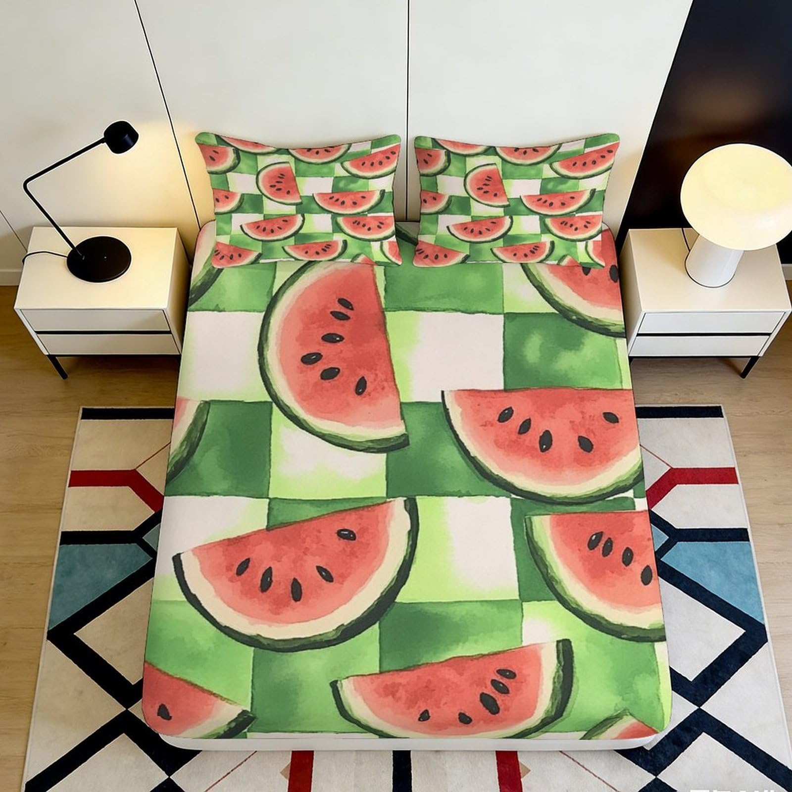 3D Printed Watermelon Slice Fitted Sheet Microfiber Soft Breathable Fruit Pattern Mattress Cover for Bedroom Dorm Decor 120x200x25cm