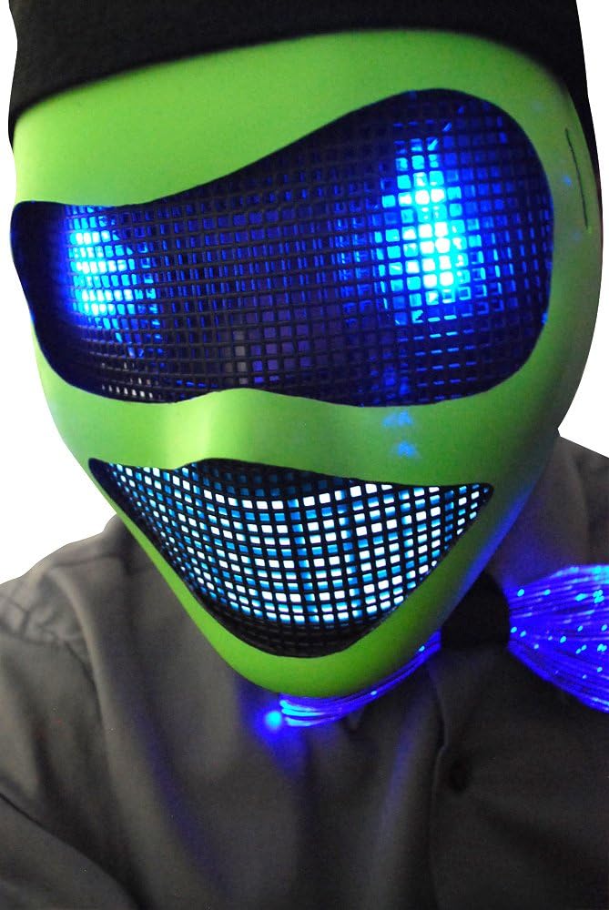 Original Huboptic Blue Eyes FX - Glow in Dark Mask - DJ Mask - Light Up Mask LED Neon mask Smiley Smile Bot Rave Mask Robot Mask Costume