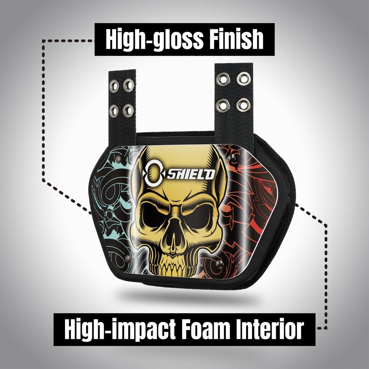 O Shield Power Skull - Placa trasera de fútbol, almohadillas de espalda baja para jugadores de fútbol, protector trasero, ajuste universal