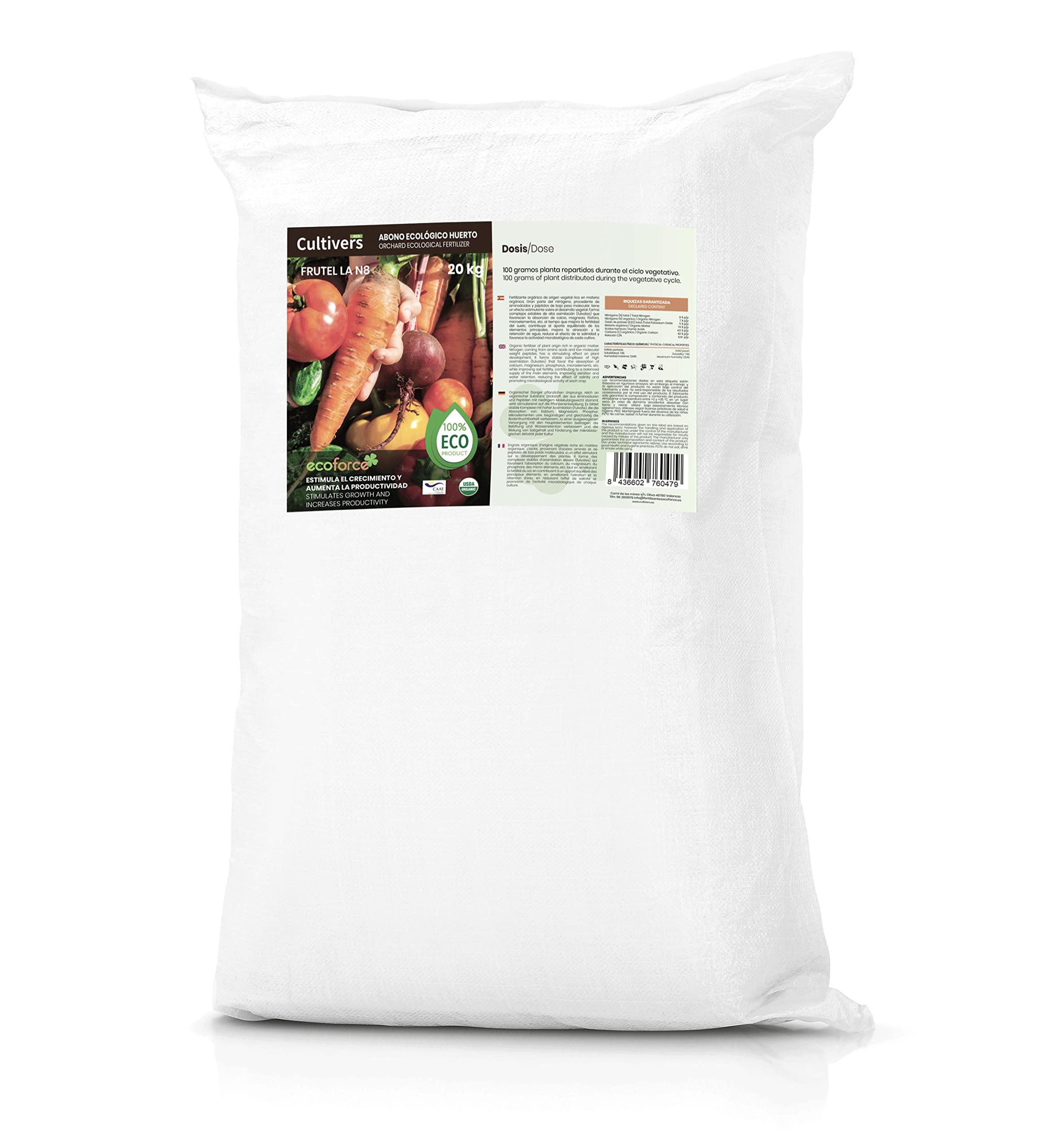 CULTIVERS Engrais Potager Bio 20 kg pour Les légumes. Engrais d'origine 100% Biologique et Naturelle Microgranulée, Améliore la Productivité des Cultures Lente Libération.