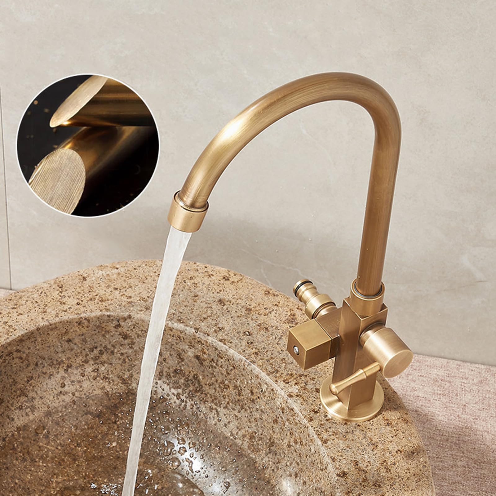 Grifo Exterior Agua Fria Giratorio De 360° De 1/2 Pulgada Grifo Lavadora Doble Salida para Baño O Cocina