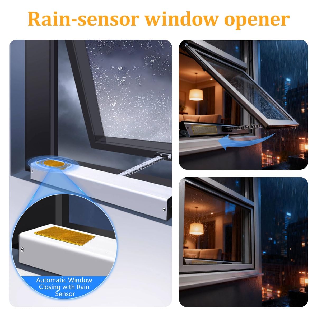 Elektrischer Ketten-Fensteröffner mit Fernbedienung & Regensensor, 300–800 mm Hub, Automatischer Fensterantrieb(300 mm Hub)