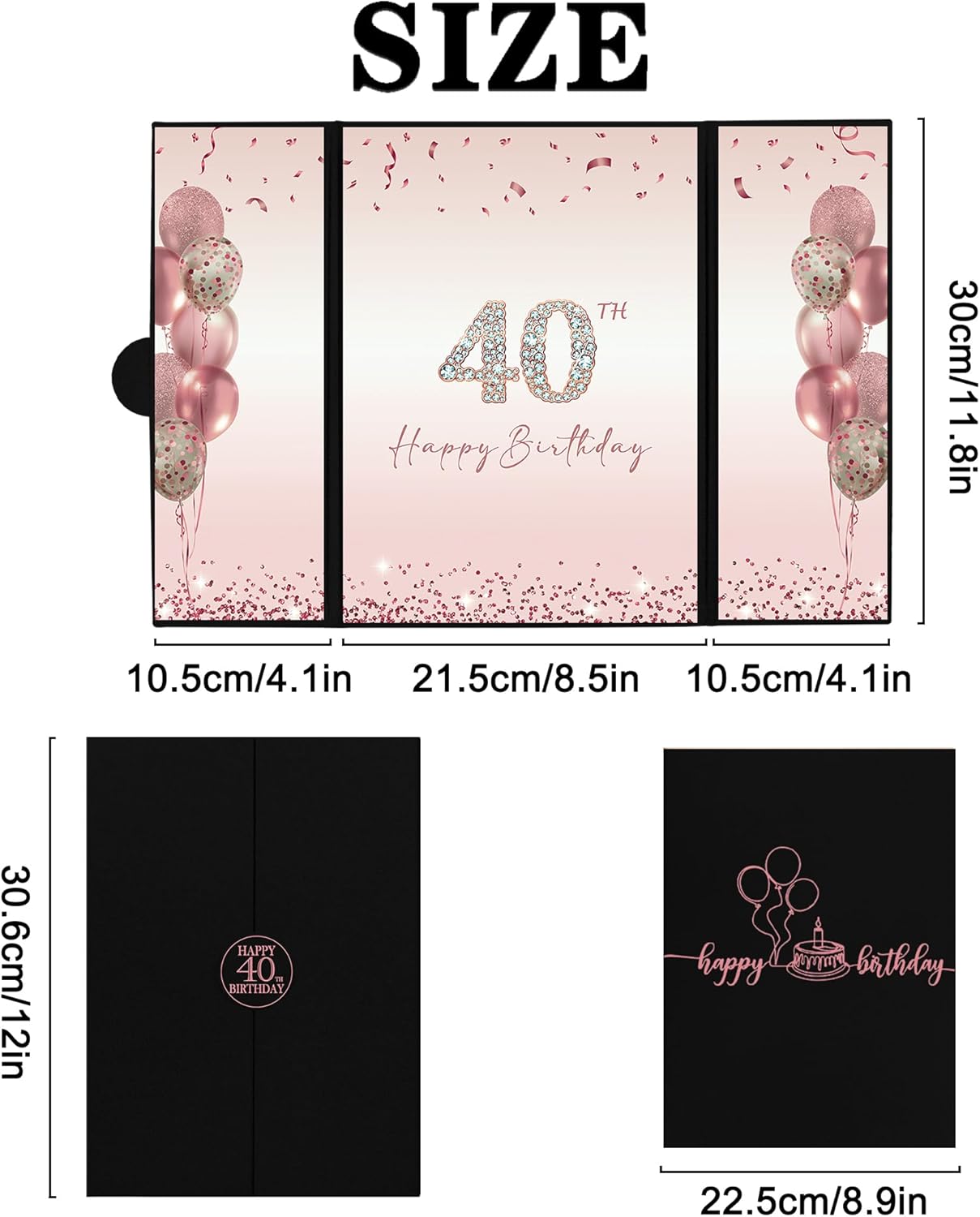 DARUNAXY Rose Gold 40th Birthday Party Decorations for Women, Happy 40th Birthday Alternative Signature Guest Book Black Pink 40 Birthday Signing Card Board Party Supplies Cheers to 40 Years Old Gift - Image 3