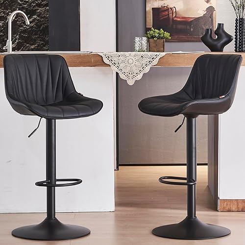 Bar Stools Set of 2 Black Adjustable Swivel Counter Height