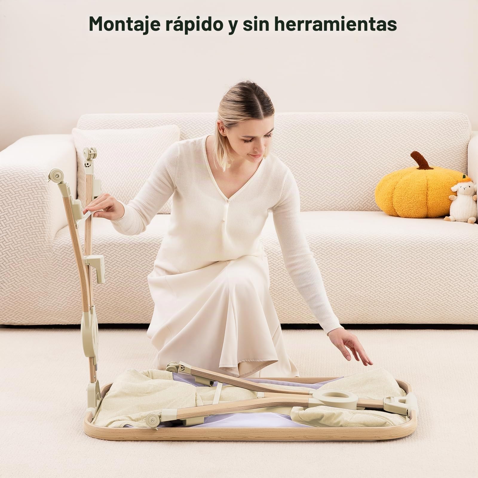 Larex Cuna Colecho para Bebé bassinet para recién nacido y bebé con mosquitera, bolsa y cesta de almacenamiento, 5 alturas ajustables,4 Ruedas con Freno, colchón transpirable y paredes de malla(Caqui)