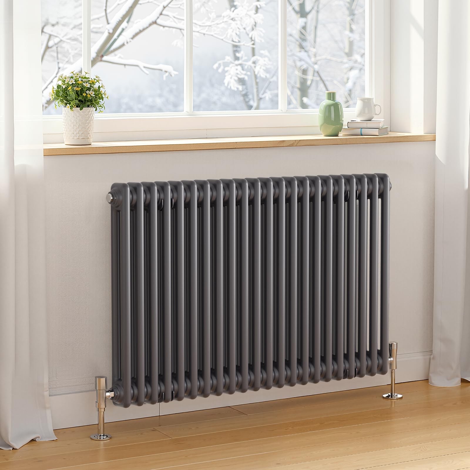Heilmetz 600x1010mm Radiators Horizontal 2 Column Central Heating Radiator, Traditional Cast Iron Style Radiator Horizontal Designer with Anthracite Double Column