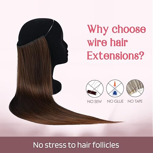 Miniatura 7 de HOOJIH Extensiones de cabello de alambre de 2 maneras ajustables, tamaño rizado, ondulado, invisible, extensiones de cabello con alambre invisible,