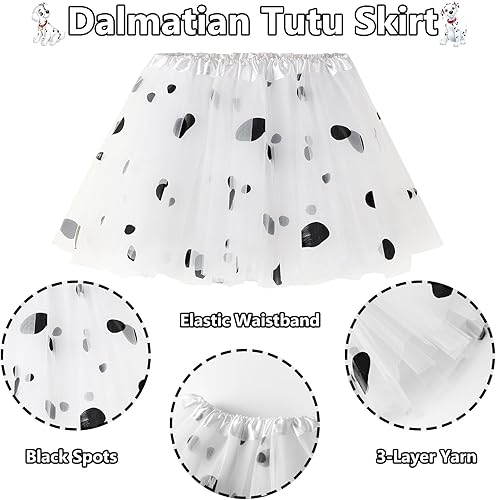 Miniatura 4 de Disfraz de perro dálmata para niñas de 100 días de escuela, disfraz de dálmata para niños, disfraz de cosplay de dálmatas, camisa y vestido tutú con