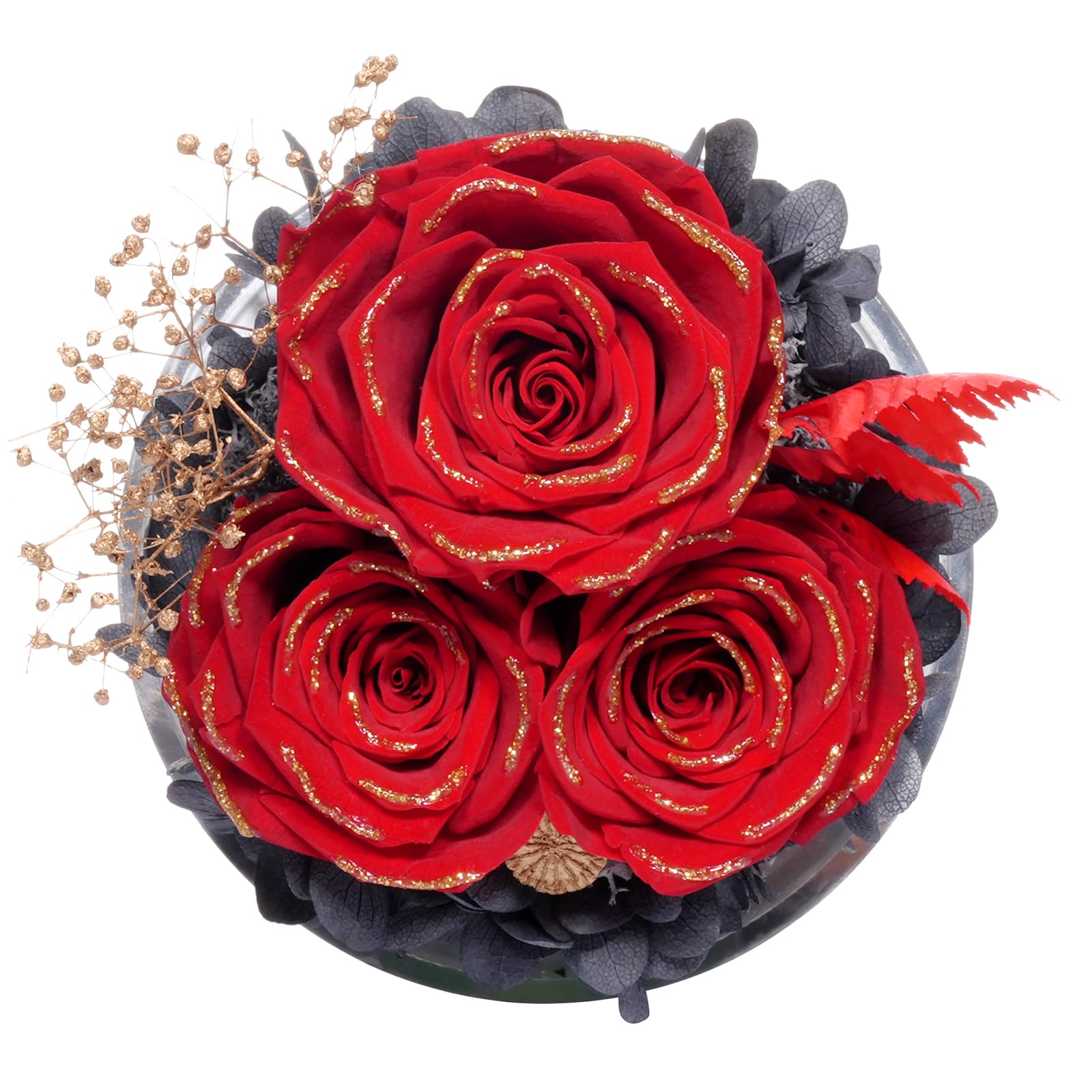 Sunia Cadeau Saint Valentin Femme, Rose Eternelle Cadeau Maman, 3 Fleur Eternelle avec Ange Figurine, Cadeau Anniversaire Femme, Cadeau Maman/Mamie, Ange Gardien Vraie Rose, Cadeau Fete des Grand Mere