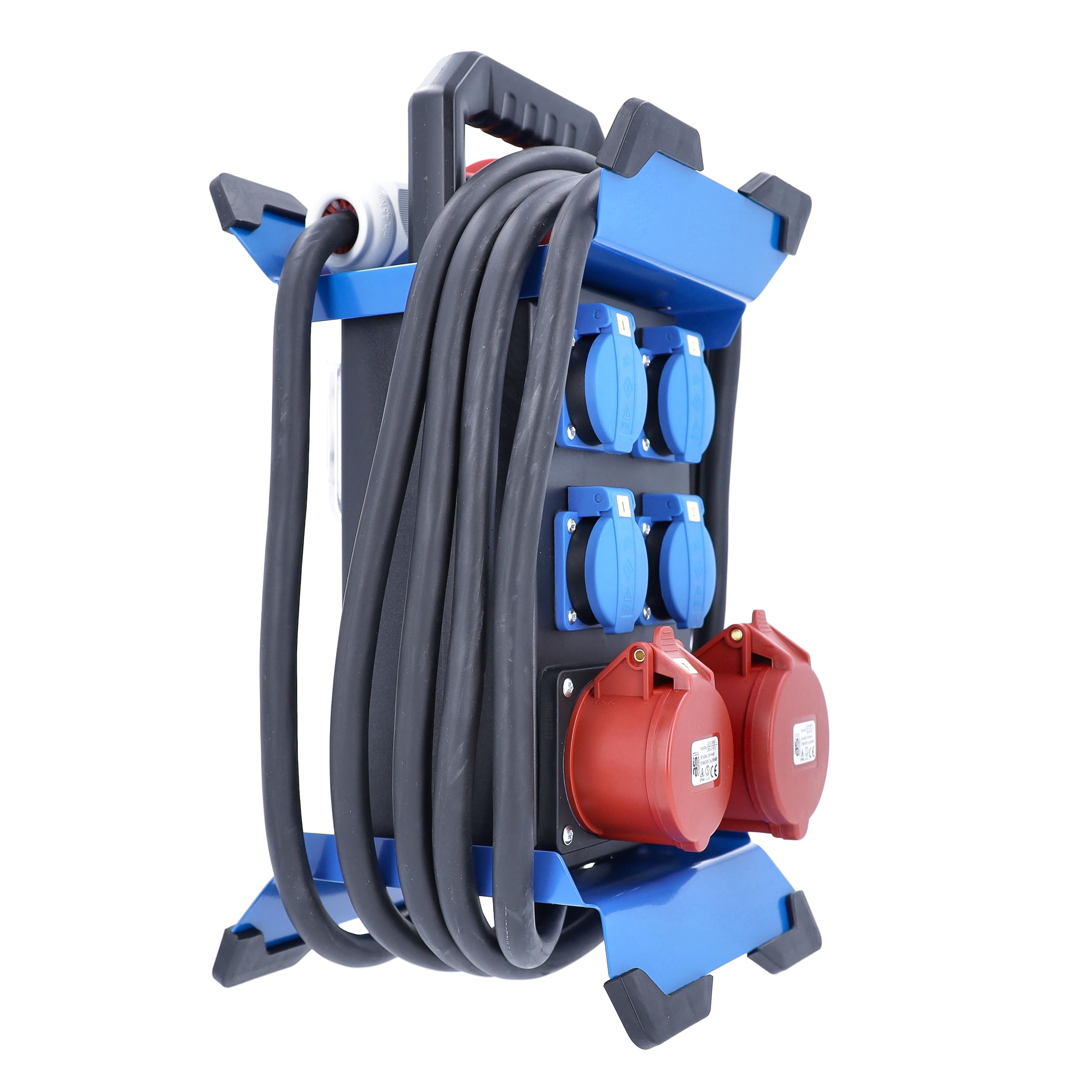 as - Schwabe Tragbarer Stromverteiler STECKY 12 - CEE Stecker 400V/32A/5polig - 4x Schuko, 1x CEE 16A, 1x CEE 32A – Mobiler Adapter – Verteiler für Innen & Außen – IP44 – Made in Germany, 60962