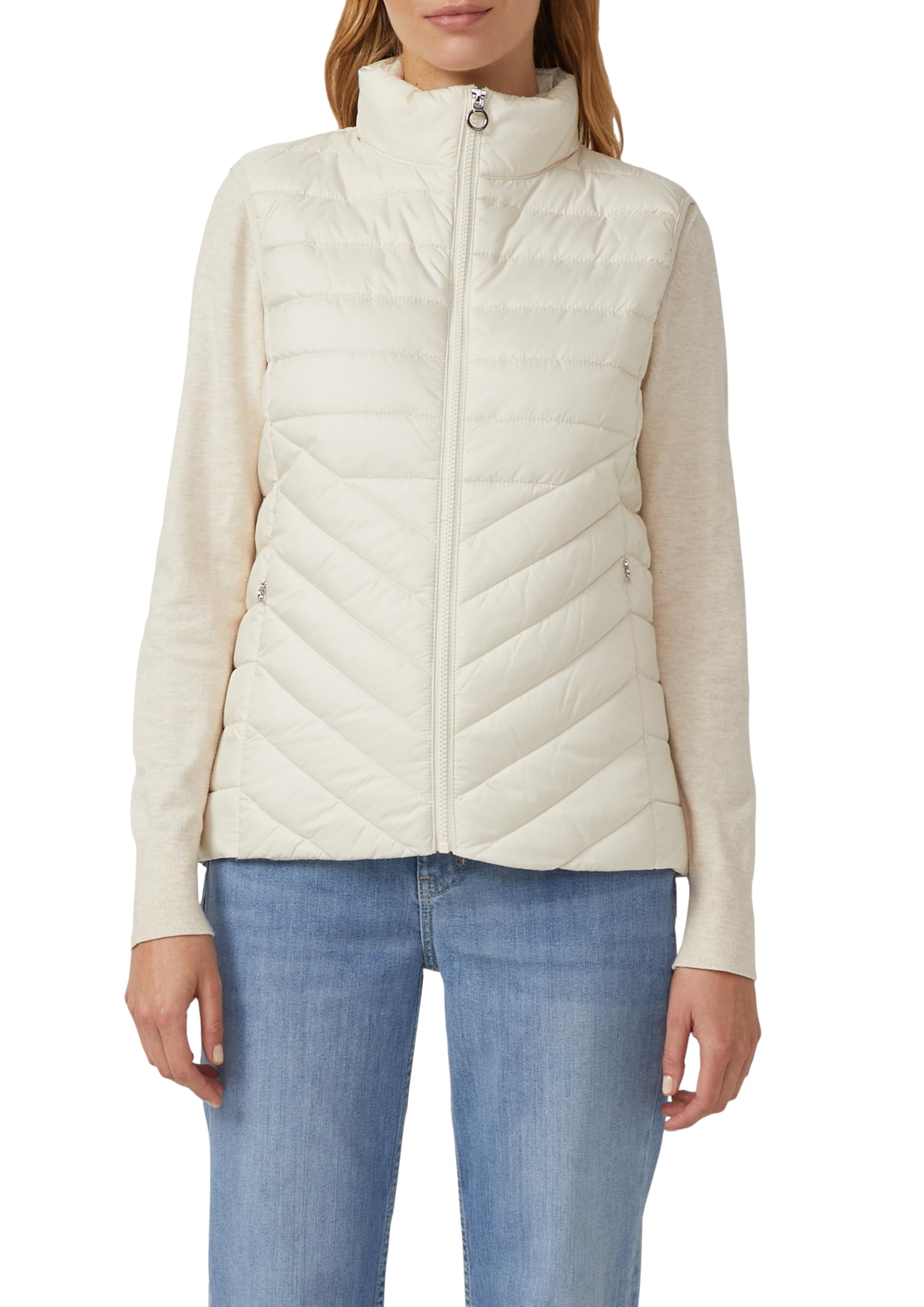 s.Oliver Packable Lightweight Quilted Vest with Stand-Up Collar, wool white, 16