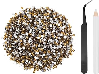sourcing map 5000 unidades de diamantes de imitación de resina SS12 de 3 mm, gemas de brillo redondas a granel con herramientas de recogida para manualidades, vasos, tazas, ropa, color amarillo dorado