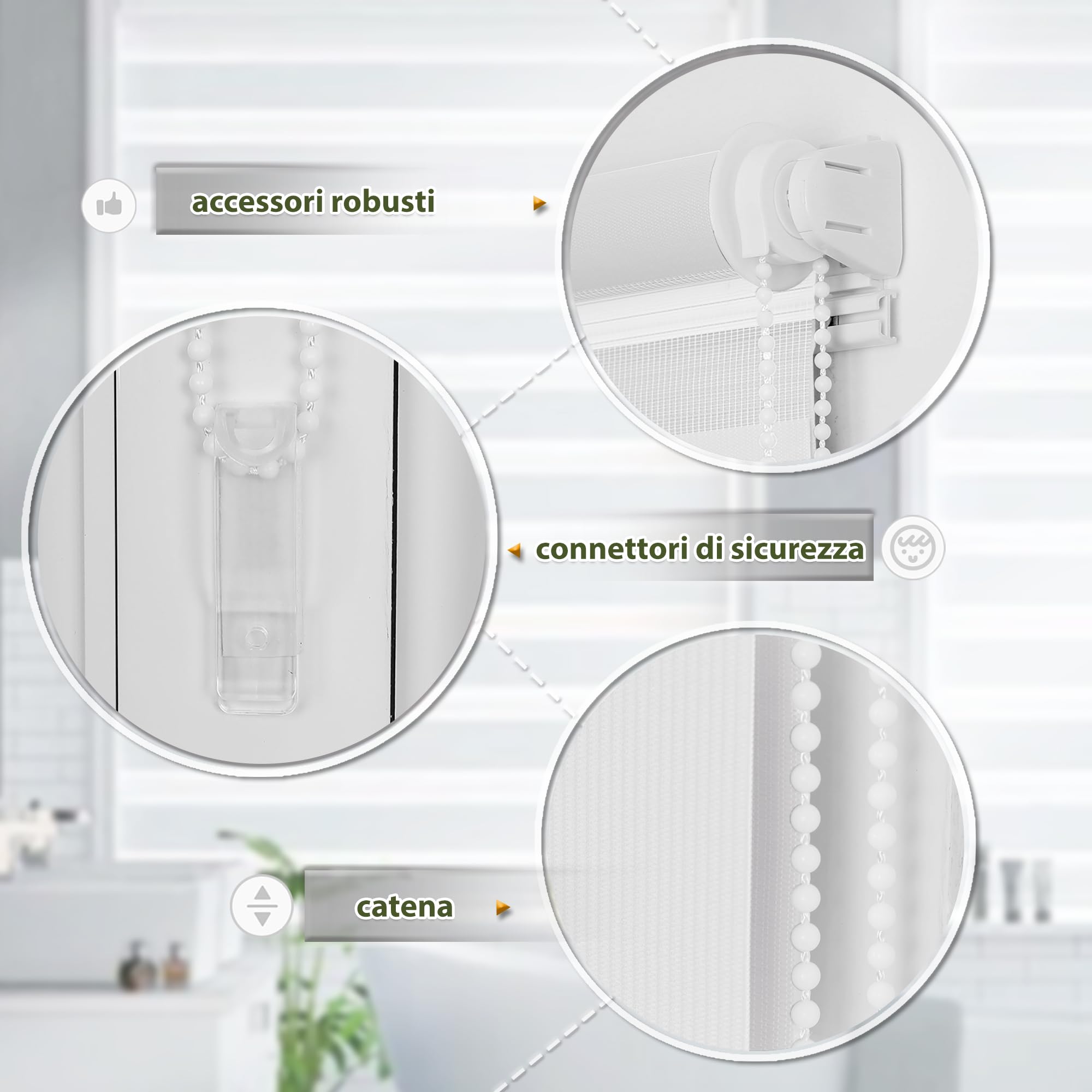 HOMEDEMO Tenda a rullo per interni Doppio Strato Senza Foratura, 50L x 230A cm, Bianco, Oscurante Giorno e Notte