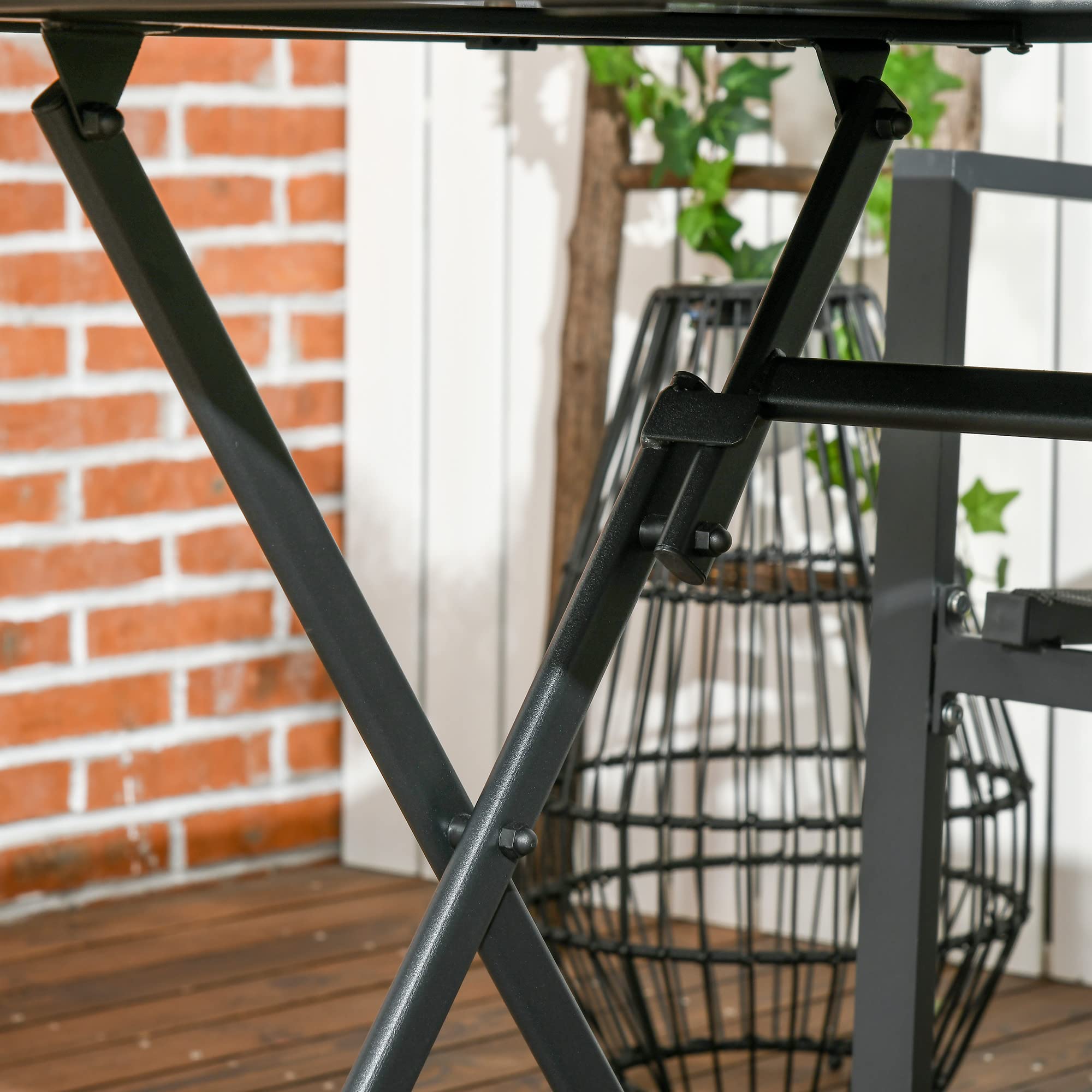 Outsunny Table à Manger de Jardin Pliable pour 6 Personnes, avec Plateau en Verre trempé, Table extérieure rectangulaire avec Trou de Parasol pour Jardin, Patio, terrasse, 110 x 70 x 70 cm, Noir