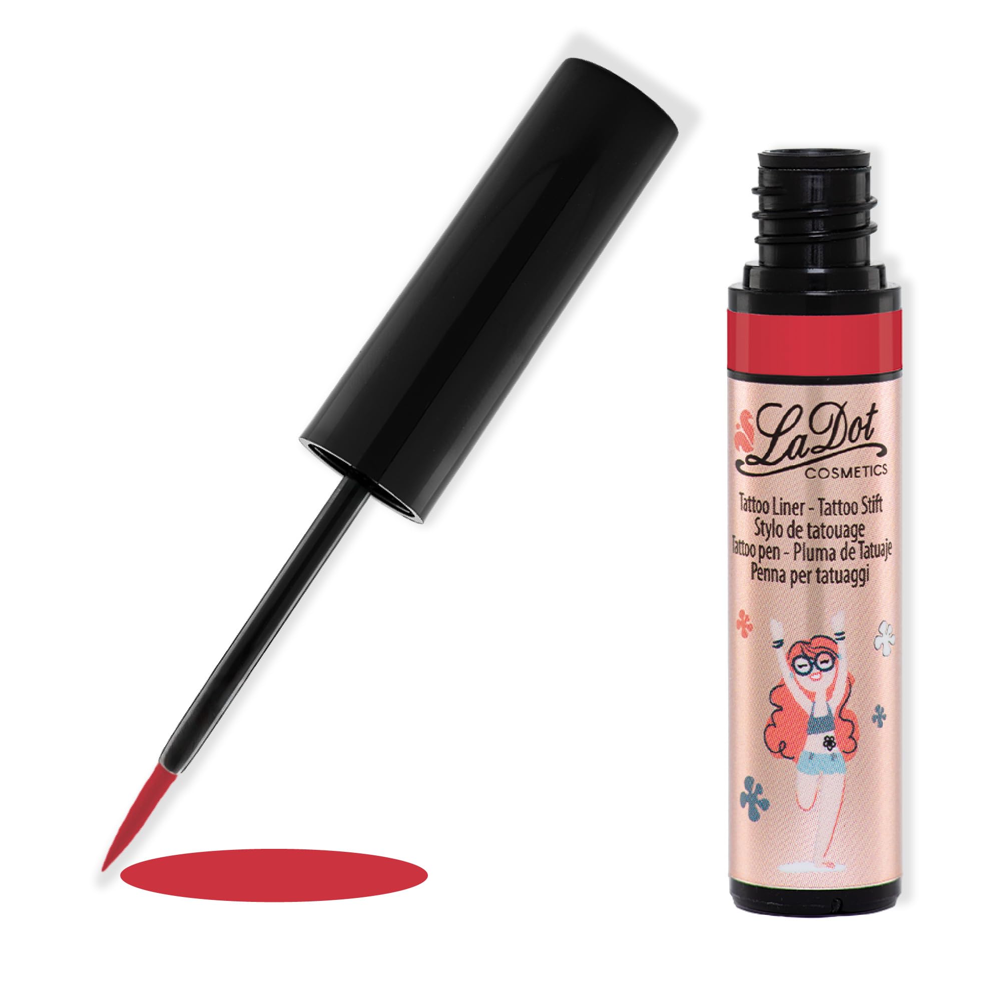 LaDot Tattoo Liner para Adultos y Niños, Rotulador Tatuajes Temporales Resistente al Agua, Tattoo Temporal Vegano y Hipoalergénico, 4 ml, Rojo