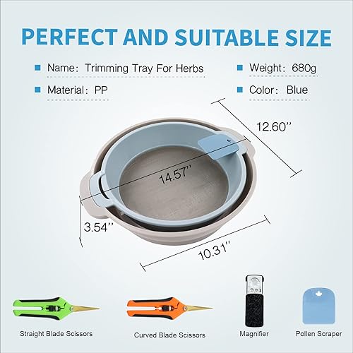 Miniatura 7 de Kit de bandeja de recorte bandeja de recorte con pantalla + tijeras de corte de hoja curva y recta + lupa iluminada, cubo de ribete resistente