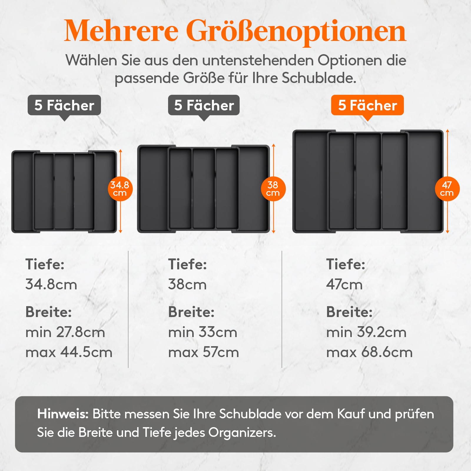 Lifewit Besteckkasten für Schubladen, Großer Utensilienständer Erweiterbar auf 69 cm, verstellbarer Kunststoff Organizer Küche Tiefe 47 cm, Besteckeinsatz für Messer/Gabel, Schwarz