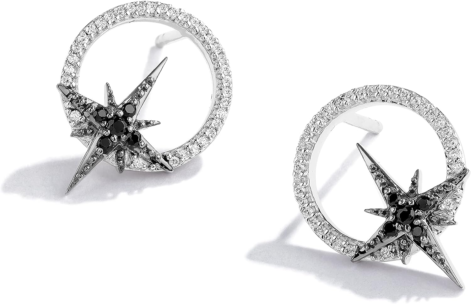 Jewelili Star Wars™ Fine Jewelry Guardians Of Light Women's Studs 1/6 Ct.Tw. Black and White Diamonds Silver and Black Rhodium