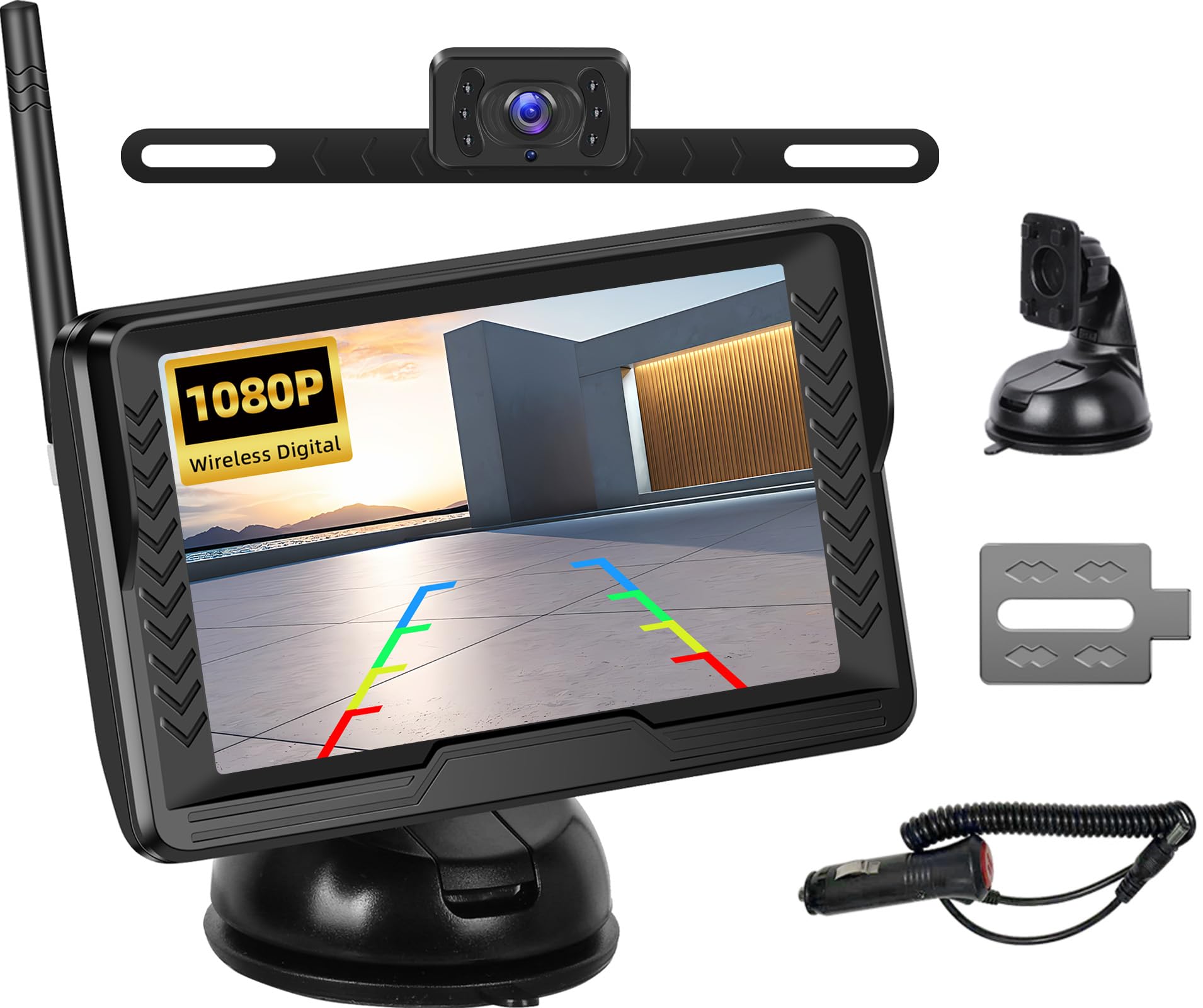 Kabellose Digitale Rückfahrkamera Set IP68 Infrarot Nachtsicht AHD 1080P 5" IPS Monitor DC 12V