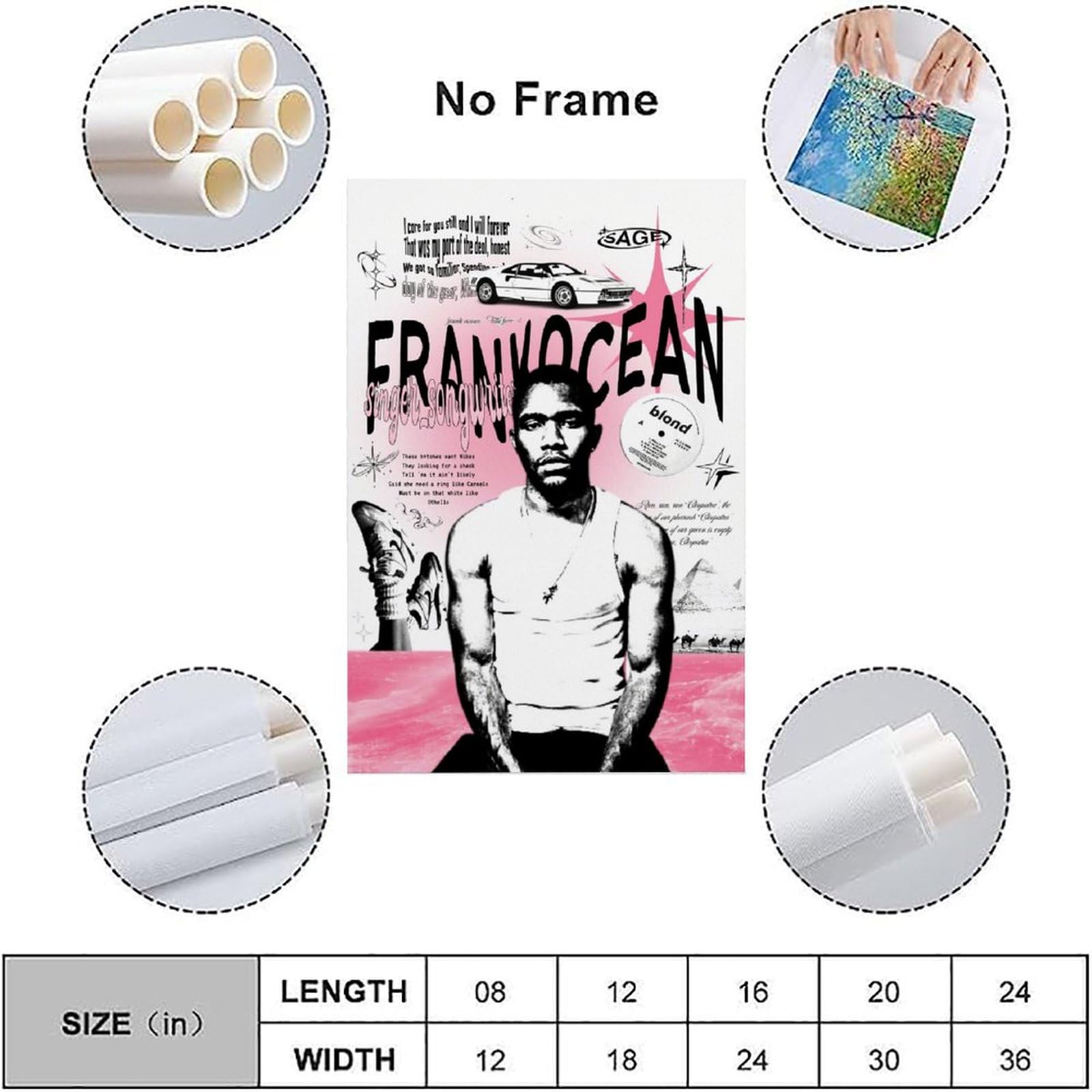 Gareoc Lot De 2 Affiches Frank Ocean Sur Toile - Art Mural Vintage Musique, Décoration Chambre 30x45 Cm Style 5