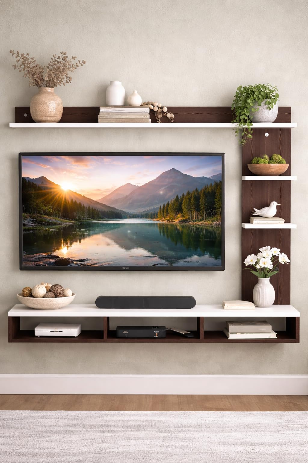 Stylish Living Room TV Cabinet with Wall Mounted Storage Rack-image-27