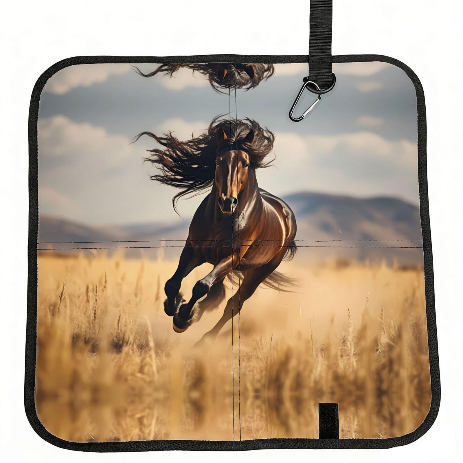 WZYCWB The black horse. Foldable Seating Cushion with Carabiner - Stadium Mat for Camping, Hiking and Outdoor Activities