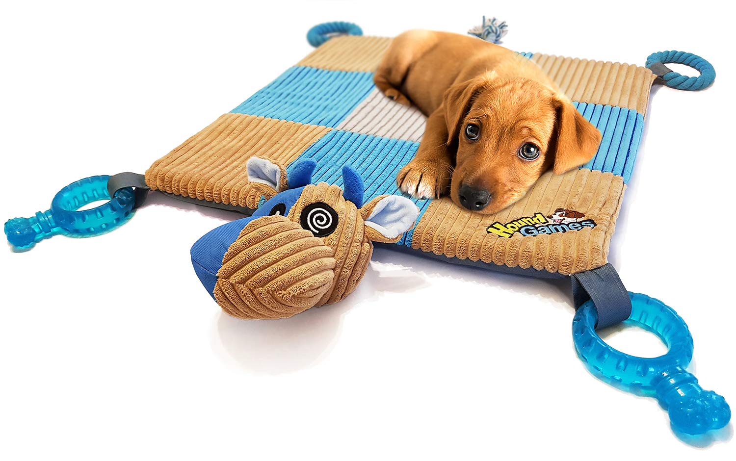HOUNDGAMES Puppy Teething Mat, Dog Play Mat, Playmat with Teething Toys, Dog Playpen Accessories, Teething Rings, Stuff for Puppies, Playpen,