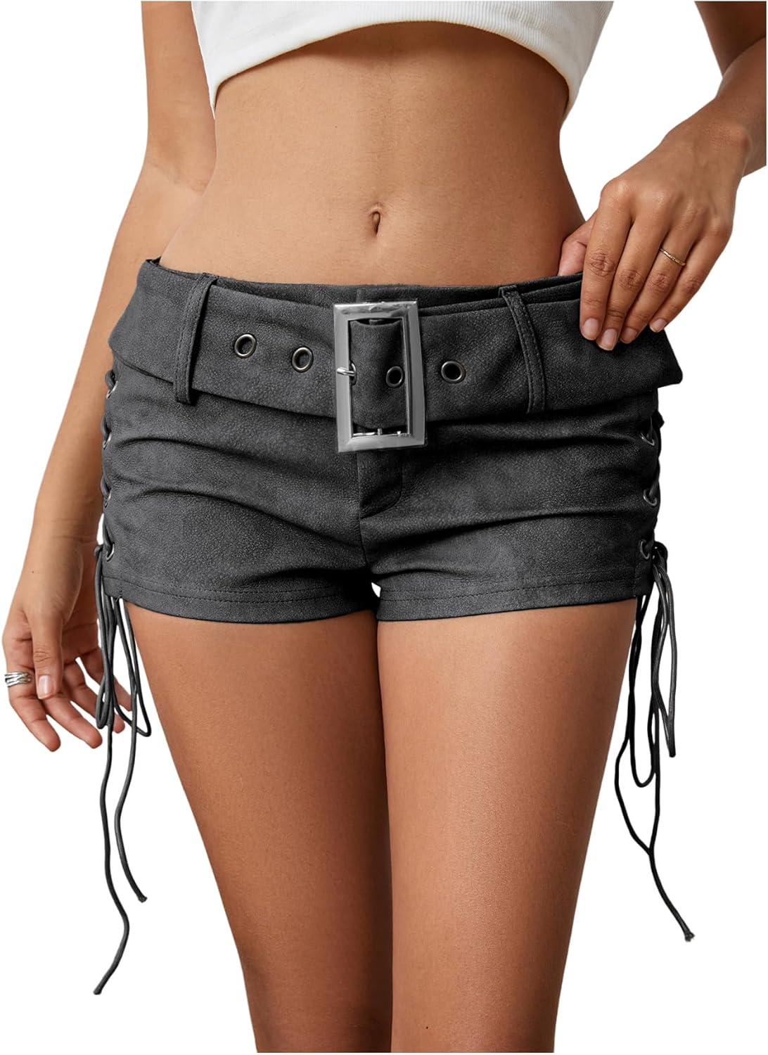 MakeMeChic Womens PU Leather Micro Shorts Lace Up Jamaica Ubuy