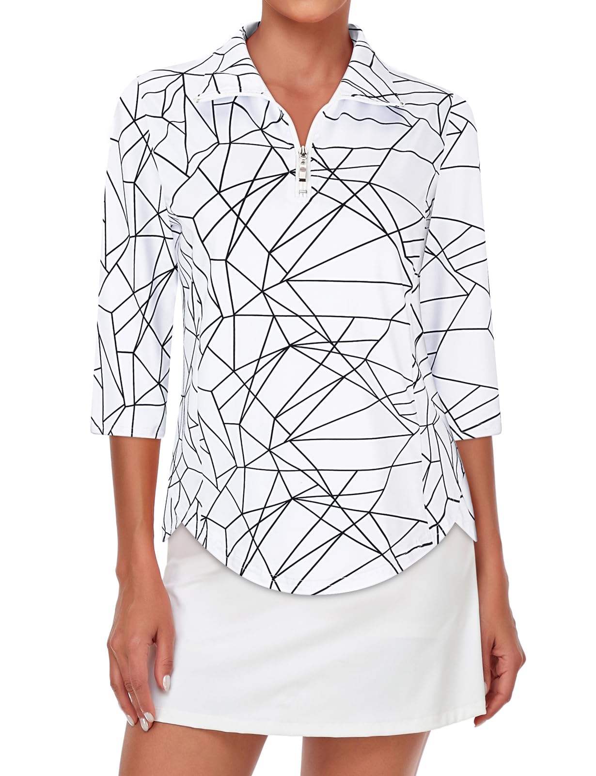 Tanst Sky Womens Golf Polo Shirts Zipper 3/4 Sleeve Moisture Wicking Tops UPF 50+ Workout Tennis Apparel