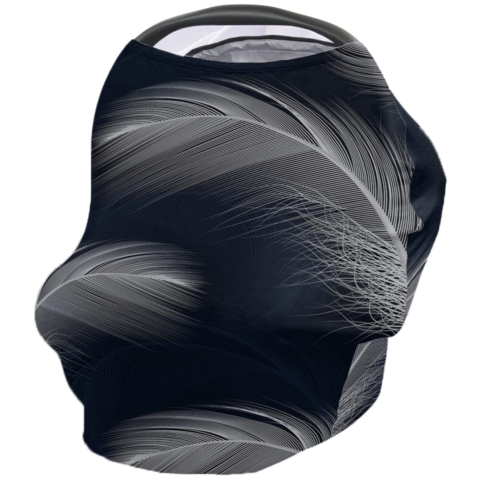 Nursing Cover for Breastfeeding Scarf, White Feather Black Baby Car Covers Super Soft Multi Use for Canopy Shopping Cart Cover Blanket Stroller Cover