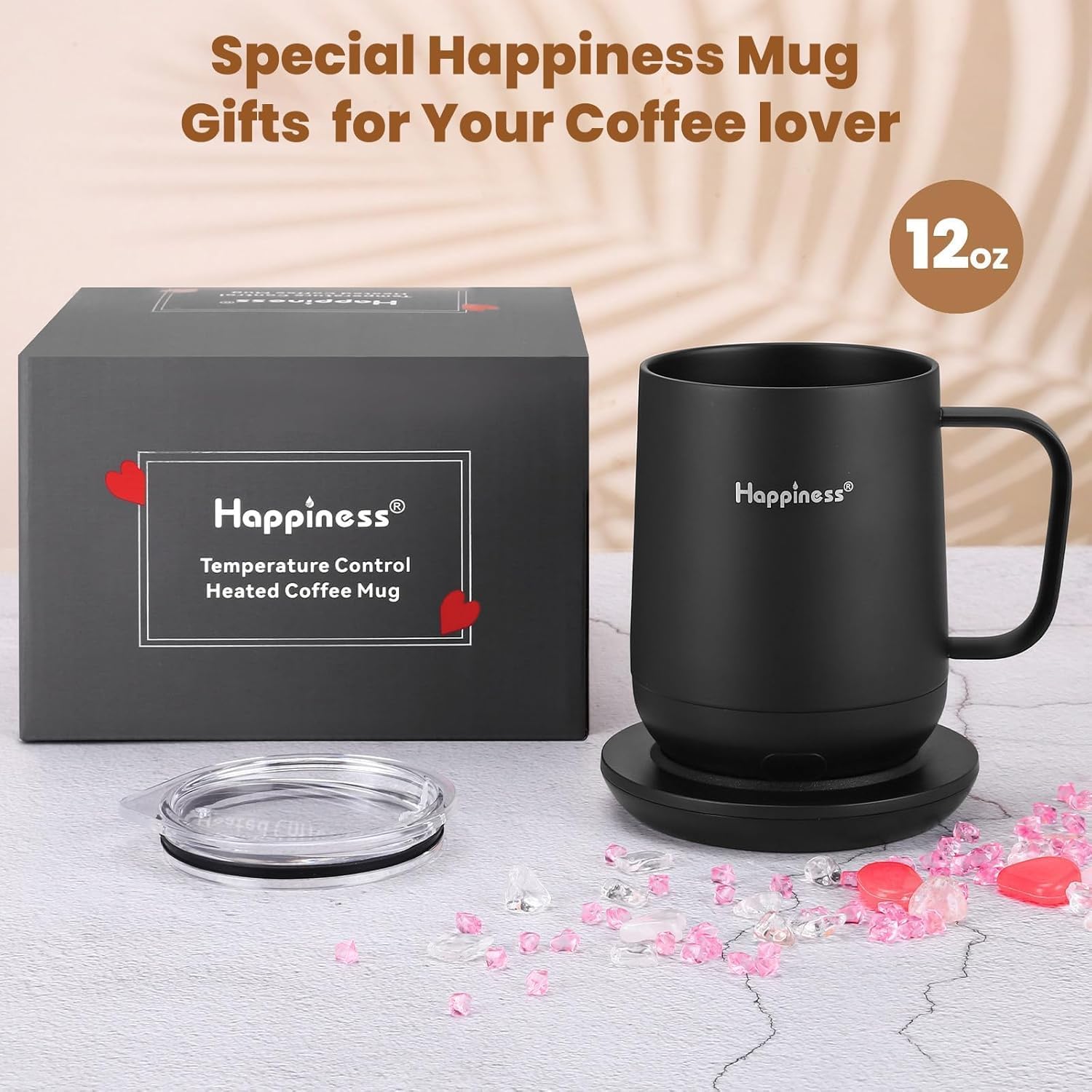 Happiness Smart Heated Coffee Mug,12oz Rechargeable Electric Self Heating Temperature Control Coffee Cup - Image 4