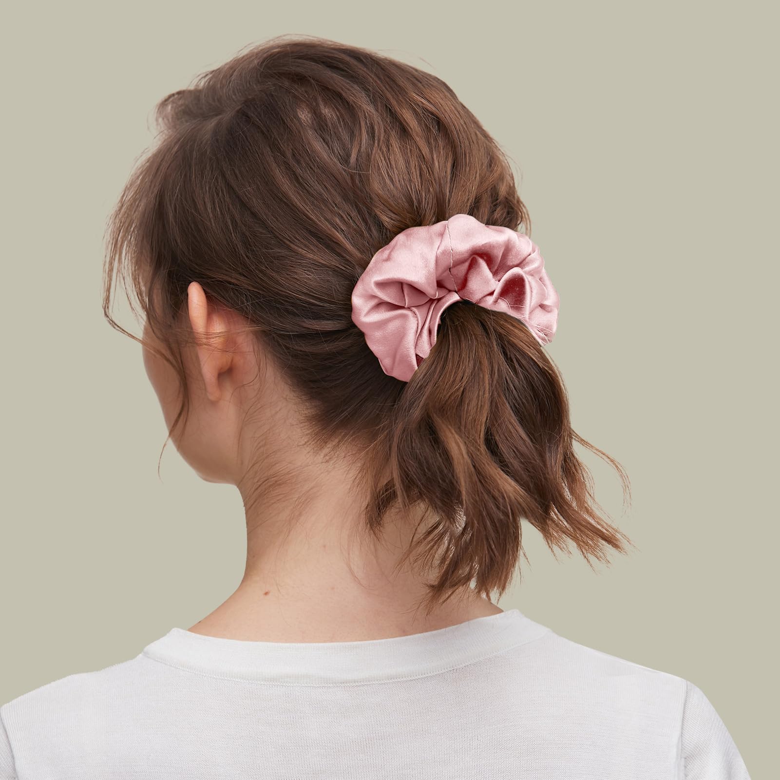 LILYSILK Women's 100% Silk Hair Scrunchies Ladies Elastic Hair Tie Bobbles Ponytail Holders for All Hair Type and Conditions and Preventing Hair Frizz Breakage Loss,Rosy Pink+Dark Olive - Image 4