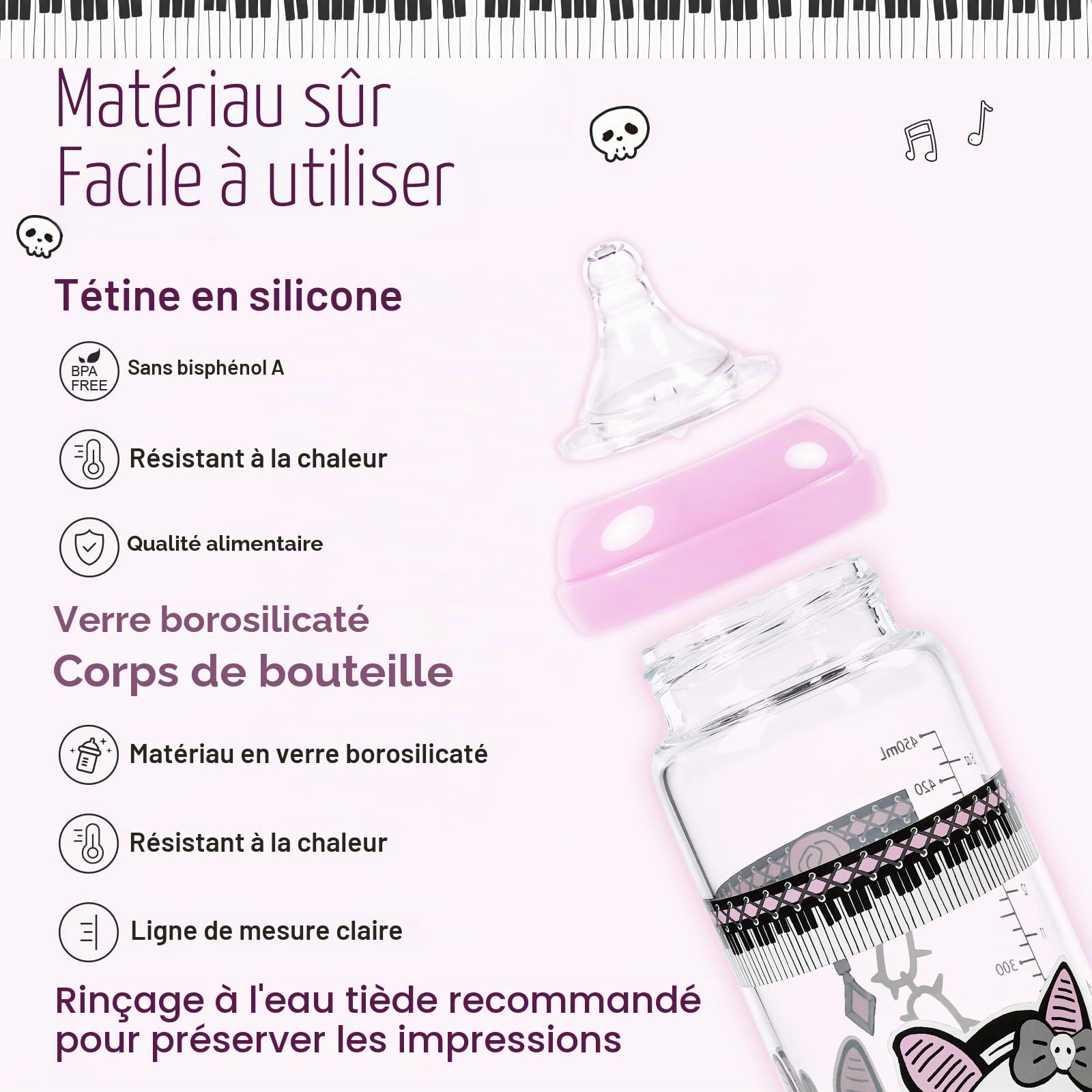 LittleForBig Biberon adulte ultra imprimé spécial surdimensionné en verre avec motif Bella Goth Brat