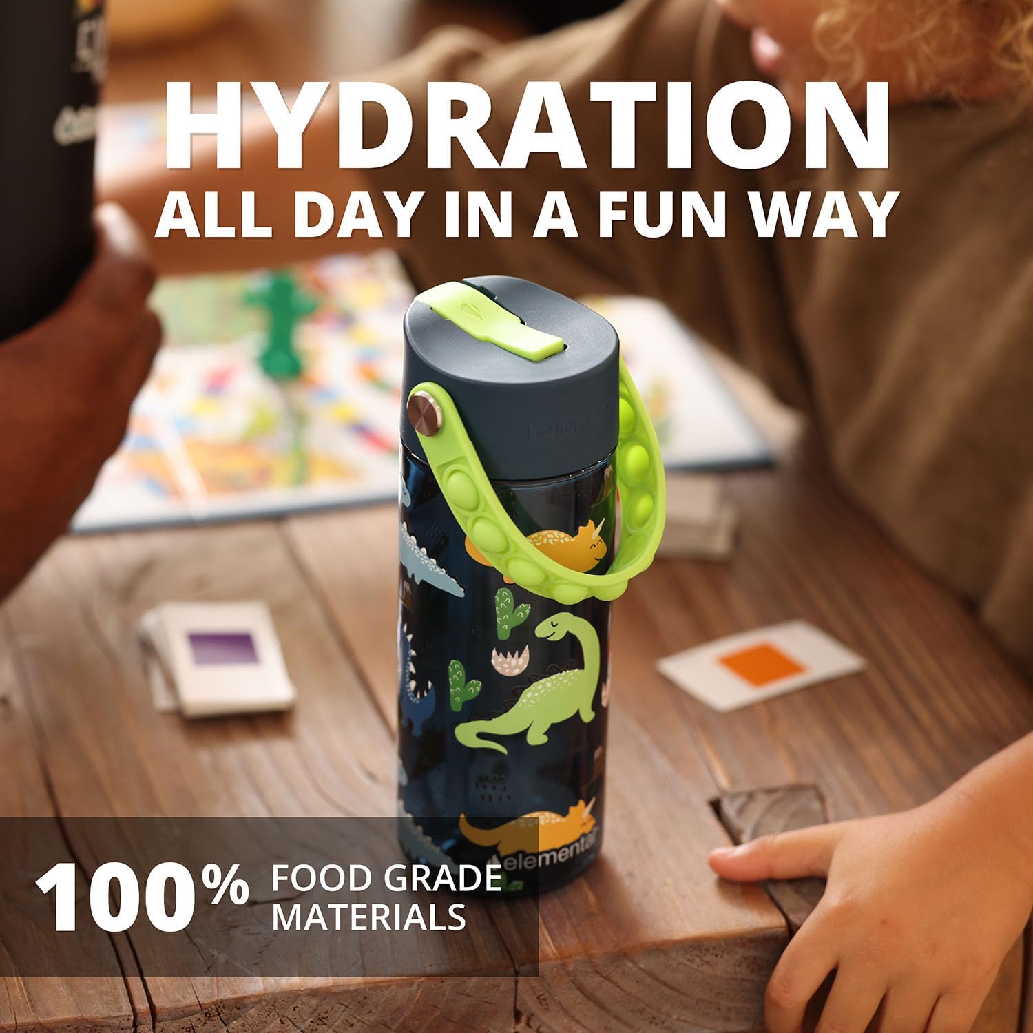 Elemental Water Bottles for Kids - Splash Kids Water Bottle for School with Pop-it Handle - BPA Free Tritan Plastic Water Bottle with Straw Leak Proof when Spout is Closed - Dinosaur- 18oz - Image 7