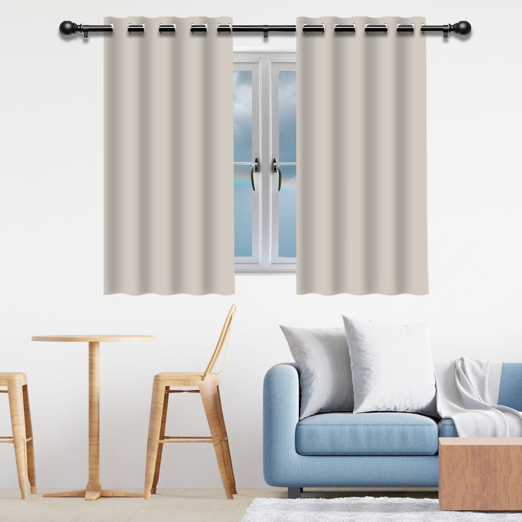 Rideau de chambre occultant thermique 350 x 330 cm beige pour décoration