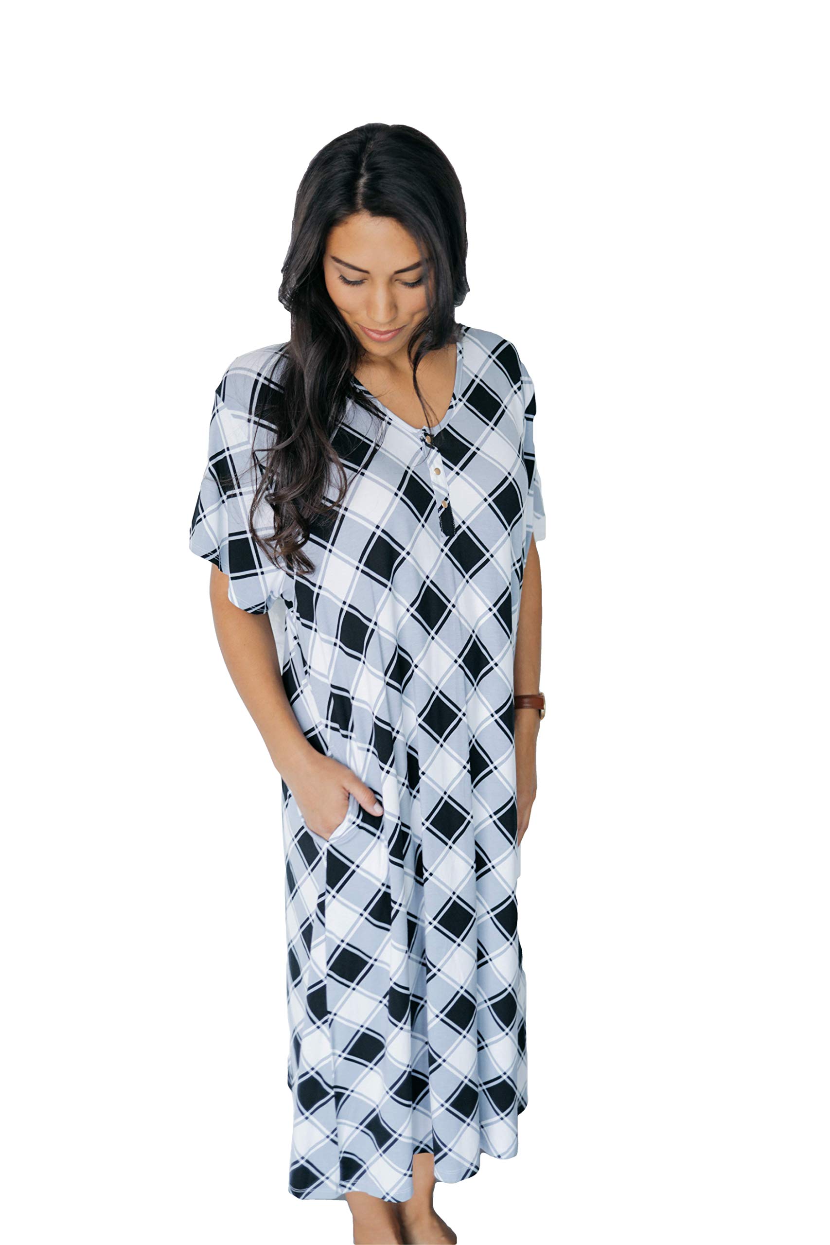 Undercover Mama Women's House Dress, Shortsleeve Full Length Sleepwear Soft Nightgown