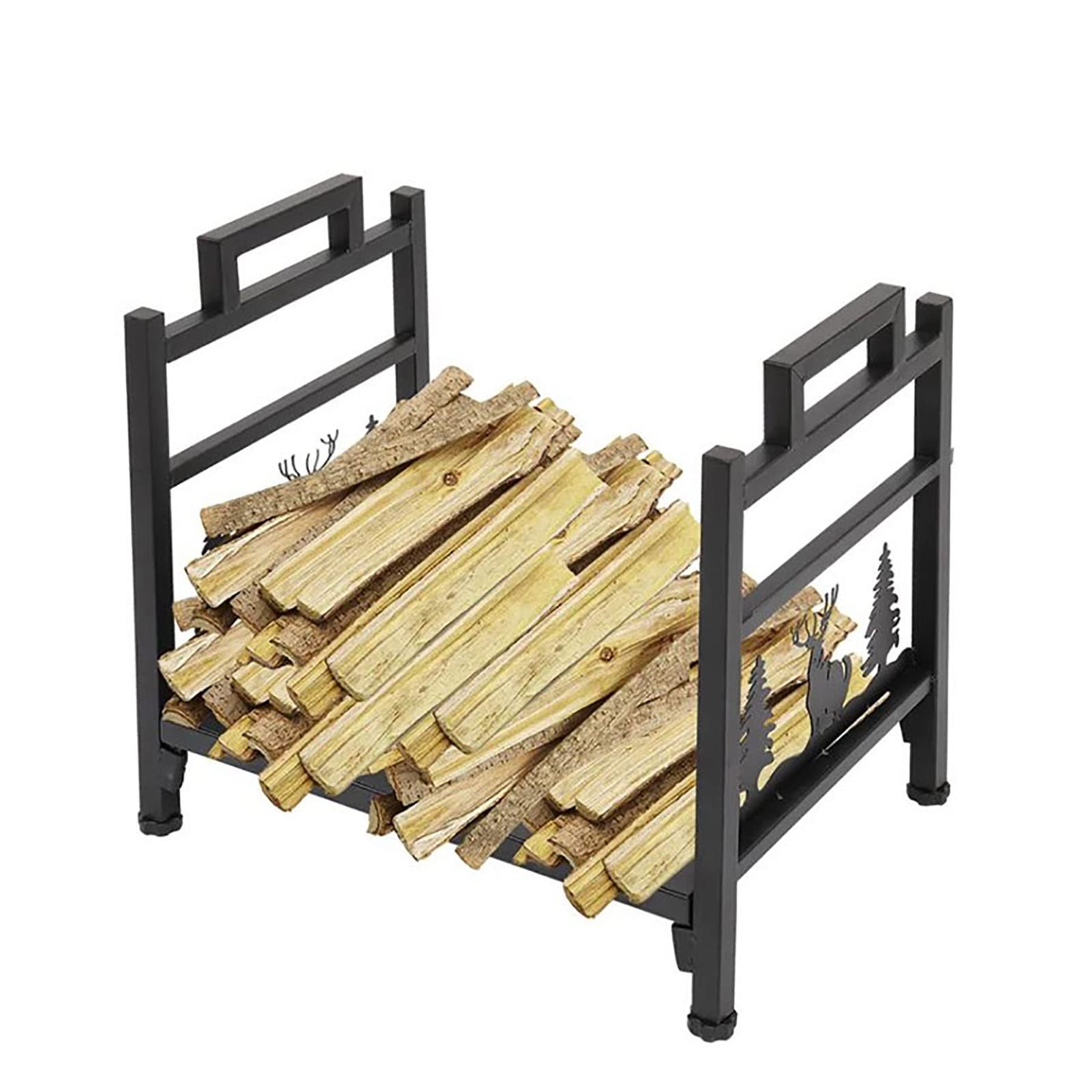 Scaffale per legna da ardere per camino, resistente, con maniglia, design antiruggine