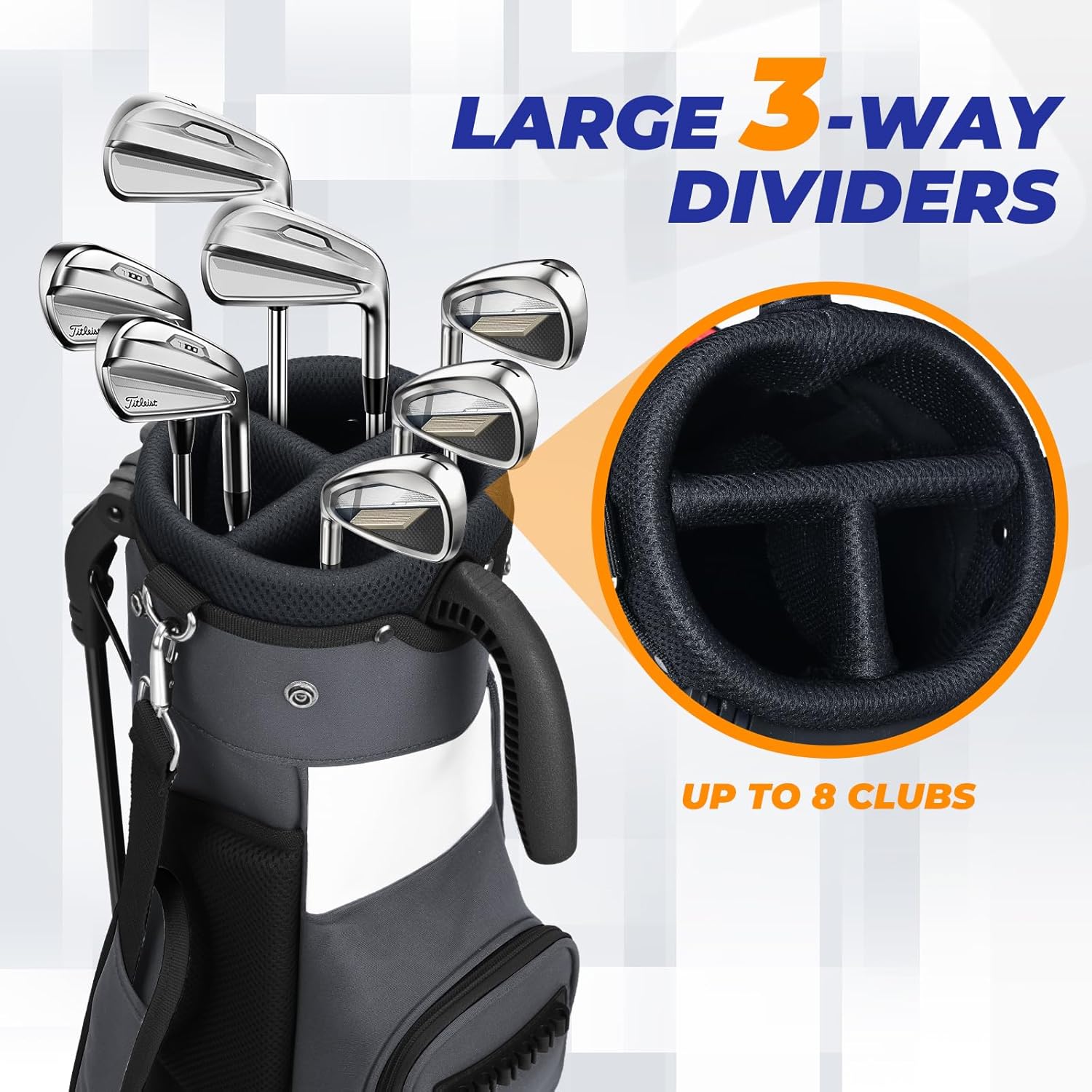 Golf Stand Bag, Lightweight Par 3 Golf Bag with 3 Way Dividers 900D Weatherproof Oxford, 3.7lbs Compact Yet Spacious Pitch N Putt for Driving Range, Cooler Pockets