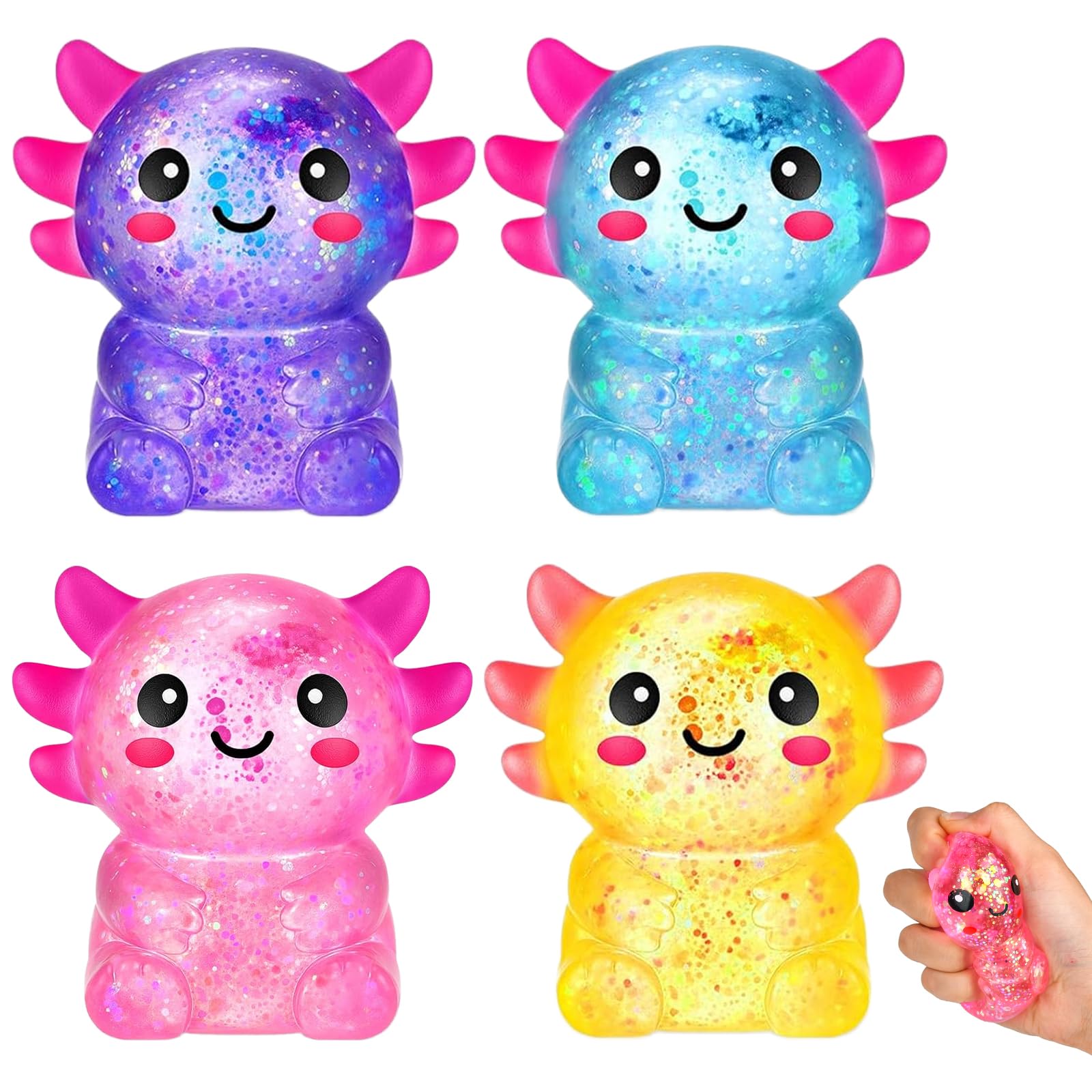 4 PCS Axolotl Squishy Toys, Axolotl Fidget Toys, Stress Relief Squeeze Toys, Soft Squeeze Sensory Toy for Kids and Adults, Birthday Gifts Party Favors Classroom Prizes
