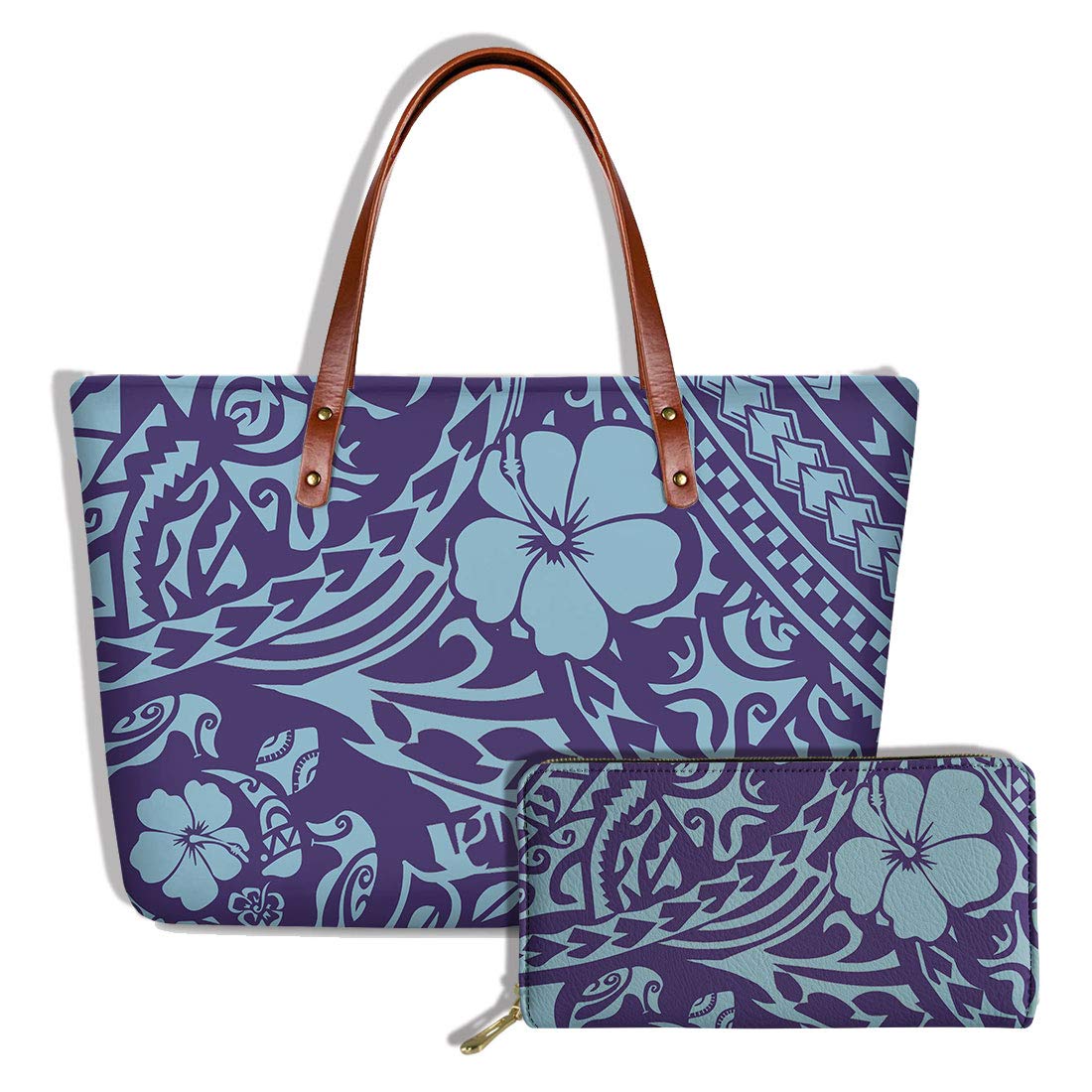 FKELYI Soft Handbags Women Travel Top-Handle Bags with Polynesian Tribes Plumeria Design Luxurious Hand Bag Shoulder Totes&Cluth Party Wallets