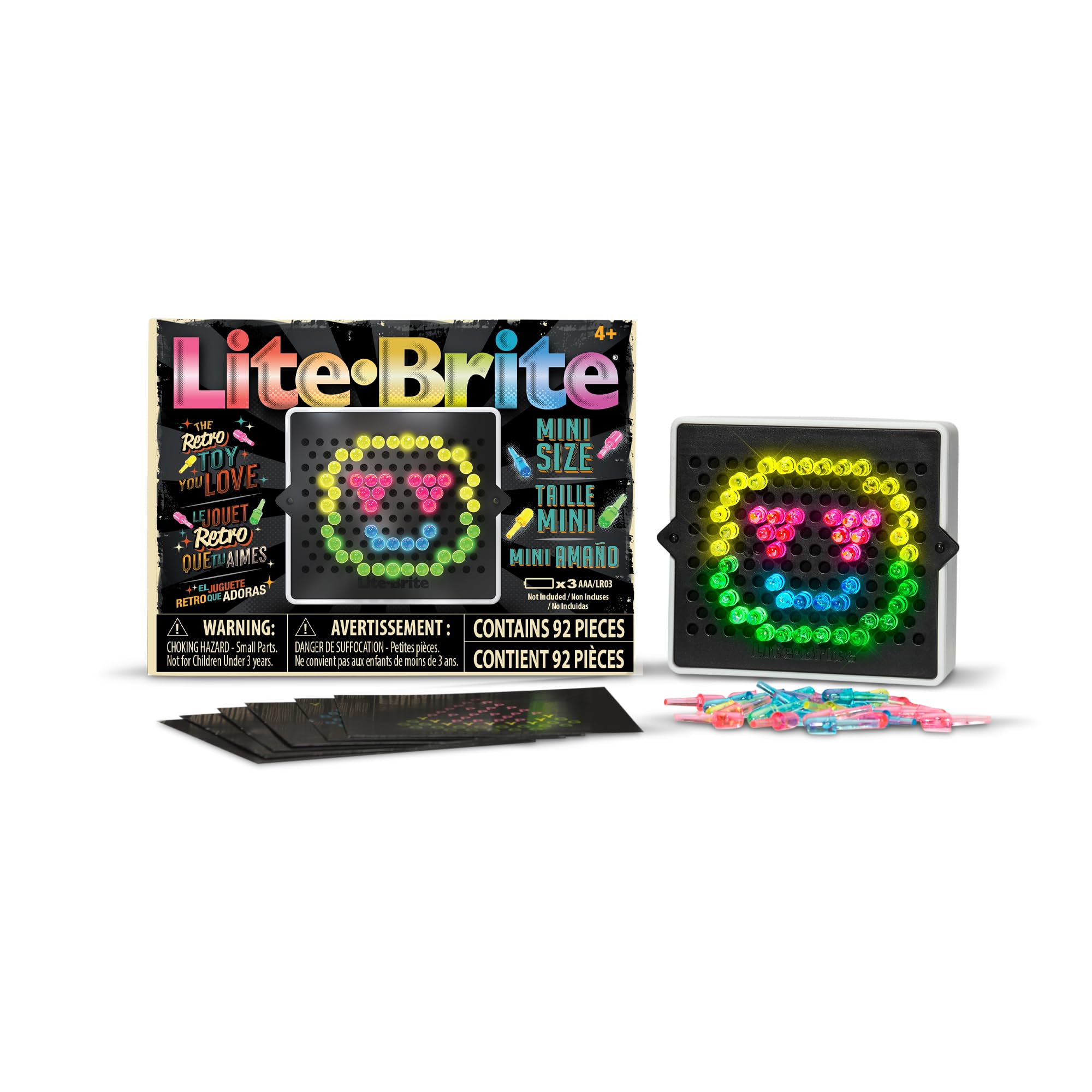 Basic Fun Lite-Brite Mini – Modern Edition with 4 Templates & 70 Colourful Pegs – Compact Light-Up Art Toy for Creative Play & Travel