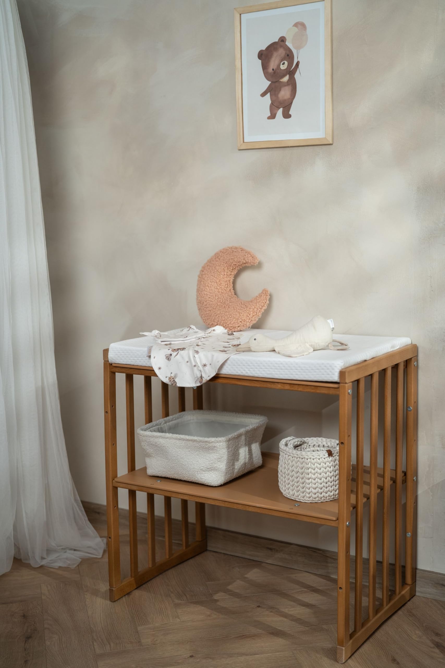 waldin Cuna Ovalada 7en1, Colchón y Ruedas, con Estante, Madera Vintage | Sin Juego de Textiles, de Crecimiento, Cama para Bebé, Colecho de Madera, Evolutiva, Mecedora Opcional