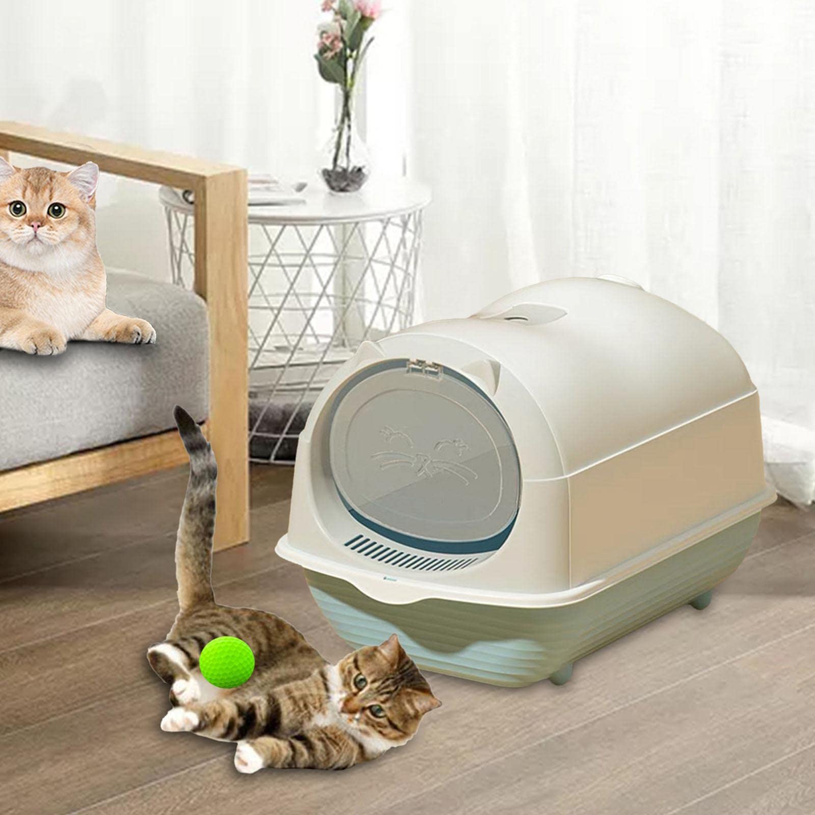 F Fityle Bac à litière pour Chat à Capuchon Toilette pour Chat pour Animaux de Compagnie Bac à litière pour Chat fermé Facile à Ranger Anti-éclaboussures, Gris Clair