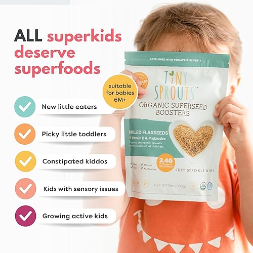 Miniatura 7 de Superseed - Semilla de lino molida orgánica con vitamina D + PROBIÓTICOS, proteína de fibra prebiótica omega-3, semillas para bebés de 6 meses y