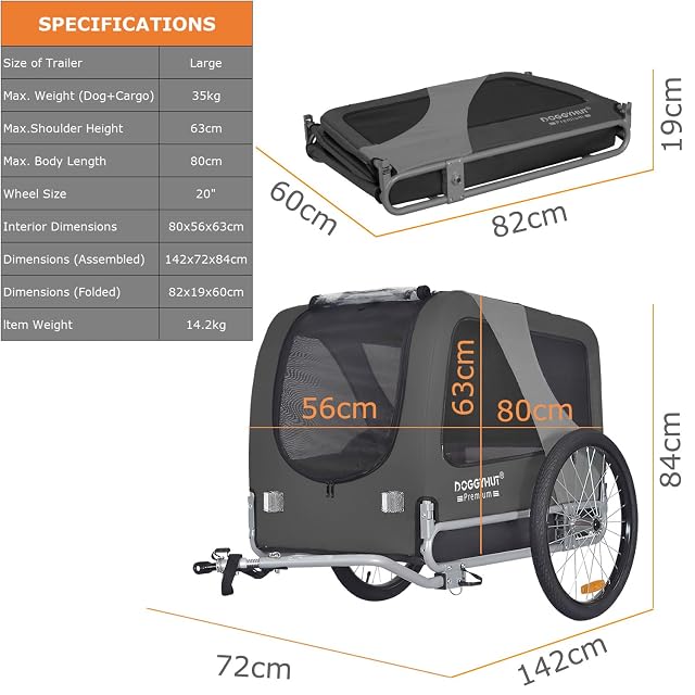 Foto 5 de 8 de DOGGYHUT® 80102 - Remolque para bicicleta para perros de hasta 35 kg, para perros medianos y grandes, color…