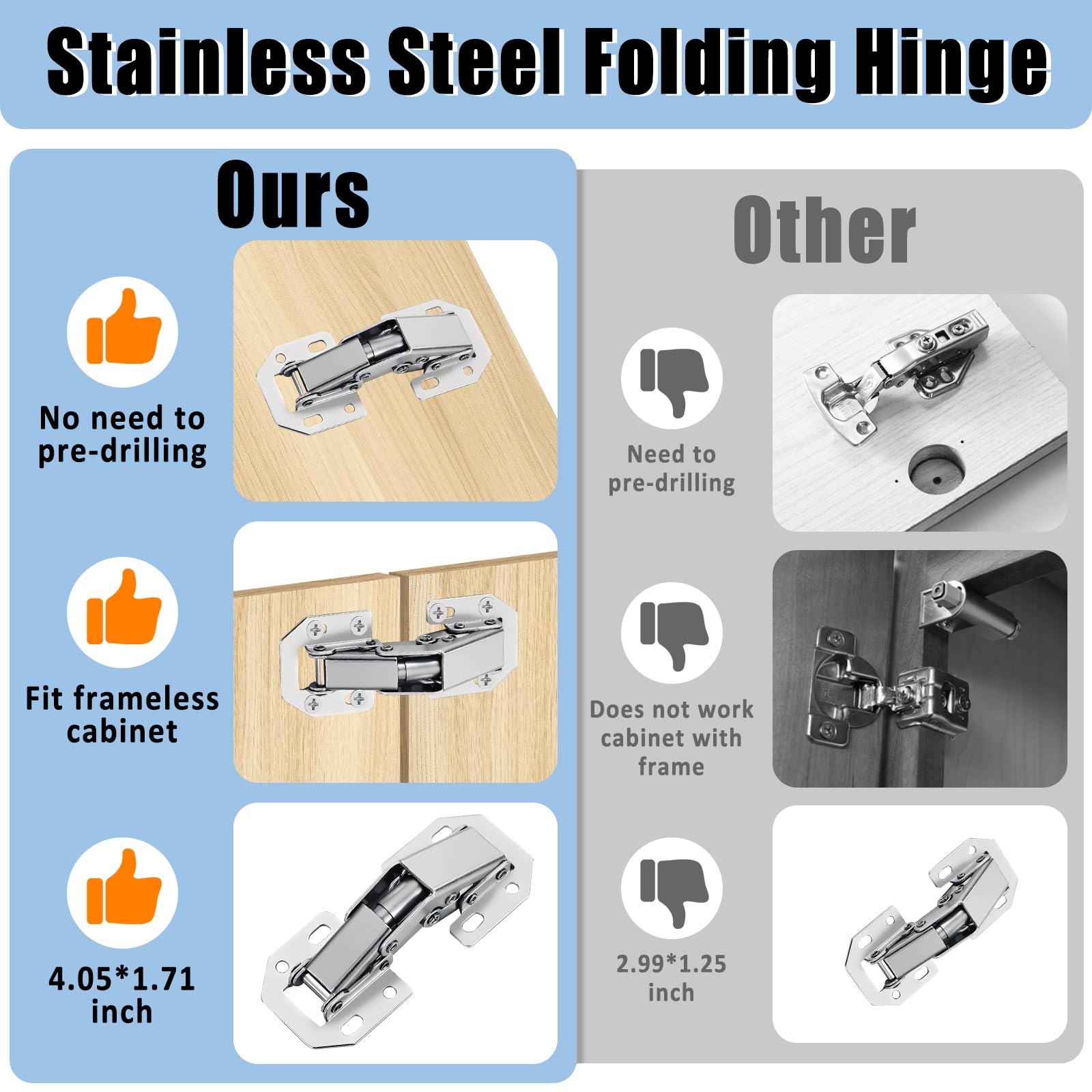 Pack of 4 Cabinet Hinges,Kitchen Cupboard Hinges 4 Inch - Image 2
