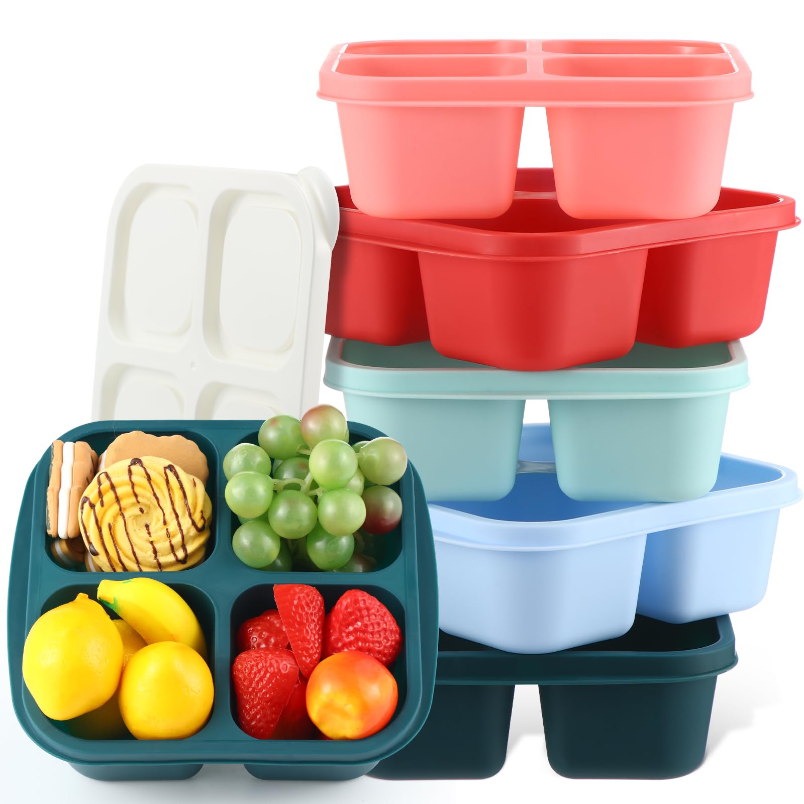 Honeydak 5 Pack Snack Containers 4 Compartment Bento Snack Boxes Reusable Lunchable Containers with Lids Divided Meal Prep Lunch Food Storage Box for