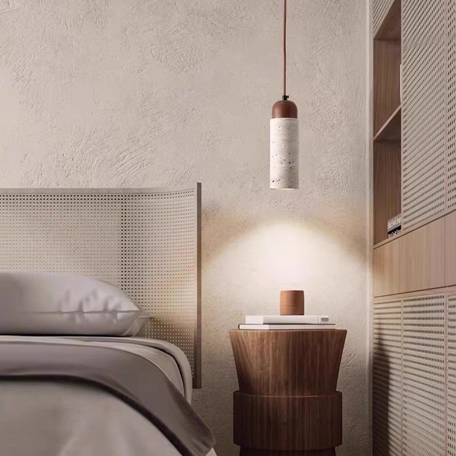 Lampada a sospensione in pietra di travertino a