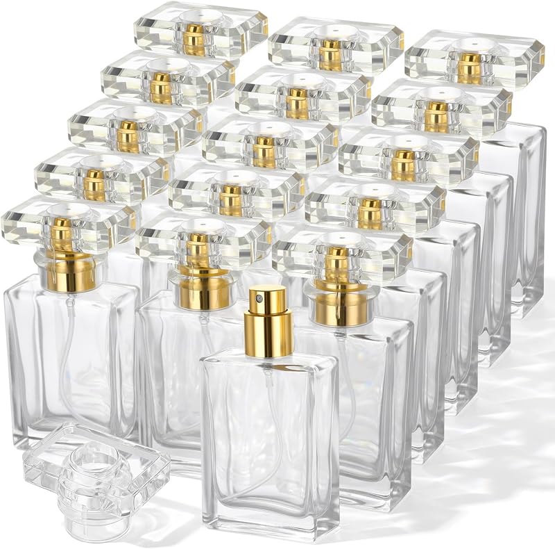 HOFURME Frascos de Perfume Recarregáveis com Spray, Vidro Transparente com Atomizador Dourado, 30 mL, Pacote com 16