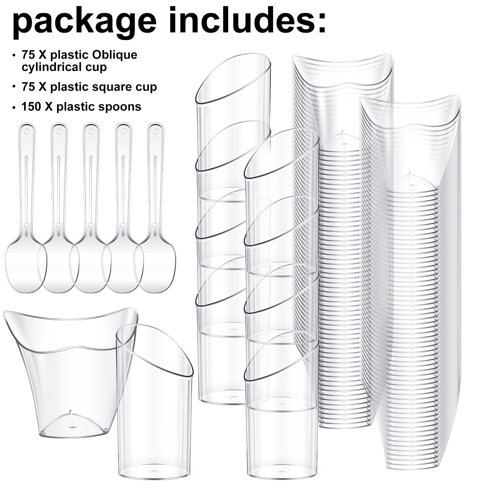 Paquete de 300 mini vasos de postre con cucharas, de plástico transparente, taza redonda inclinada para postres, copa cuadrada de corazón, tazas de parfait transparentes para tiradores de fiesta (3